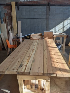 pine boards laid out before being dimensioned to final size